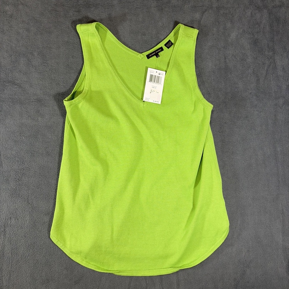 NWT JEANNE PIERRE Medium LIME GREEN (KIWI) SLEEVELESS V-NECK PULLOVER TANK TOP